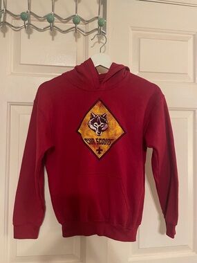 Cub Scouts Red Pullover Hoodie with Wolf Emblem